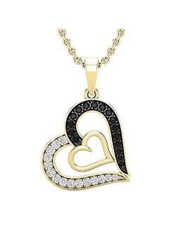 Collection 0.30 Carat (ctw) Round Black & White Diamond Ladies Double Heart Pendant 1/3 CT, Available in Metal 10K/14K/18K Gold & 925 Sterling Silver