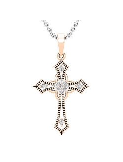 Collection Ladies Cross Religious Pendant (Silver Chain Included), Available in Various Round Diamonds & Metal in 10K/14K/18K Gold & 925 Sterling Silver