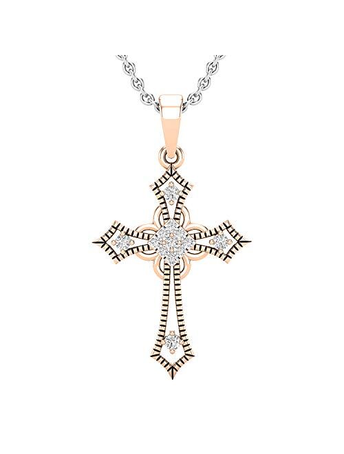 Dazzlingrock Collection Ladies Cross Religious Pendant (Silver Chain Included), Available in Various Round Diamonds & Metal in 10K/14K/18K Gold & 925 Sterling Silver