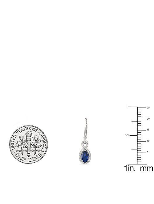 Dazzlingrock Collection 10K 7X5 MM Each Oval Lab Created Blue Sapphire & Round Diamond Dangling Drop Earrings, White Gold