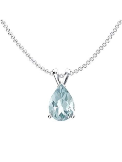 Collection 10K 8x6 mm Pear Cut Ladies Solitaire Teardrop Pendant (Silver Chain Included), White Gold