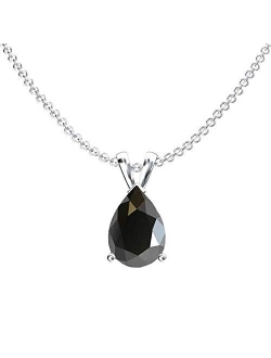 Collection 10K 8x6 mm Pear Cut Ladies Solitaire Teardrop Pendant (Silver Chain Included), White Gold