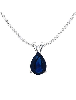 Collection 10K 8x6 mm Pear Cut Ladies Solitaire Teardrop Pendant (Silver Chain Included), White Gold