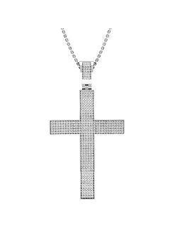 Collection 0.73 Carat (ctw) Round White Diamond Mens Hip Hop Religious Cross Pendant with 18 Inch Chain 3/4 CT | Available in Metal 10K/14K/18K Gold & 925 St