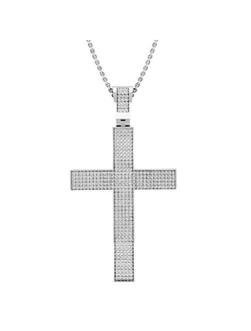 Dazzlingrock Collection 0.73 Carat (ctw) Round White Diamond Mens Hip Hop Religious Cross Pendant with 18 Inch Chain 3/4 CT | Available in Metal 10K/14K/18K Gold & 925 St