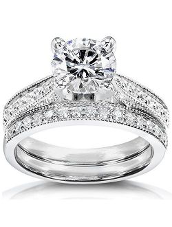 Round Moissanite Pave-Set Bridal Set 1 1/3 CTW 14k White Gold