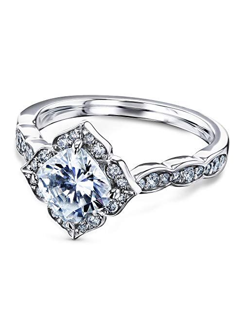 Kobelli 1 1/3 CTW Cushion Moissanite (G-H) Floral Halo Engagement Ring - Multiple Gold Options