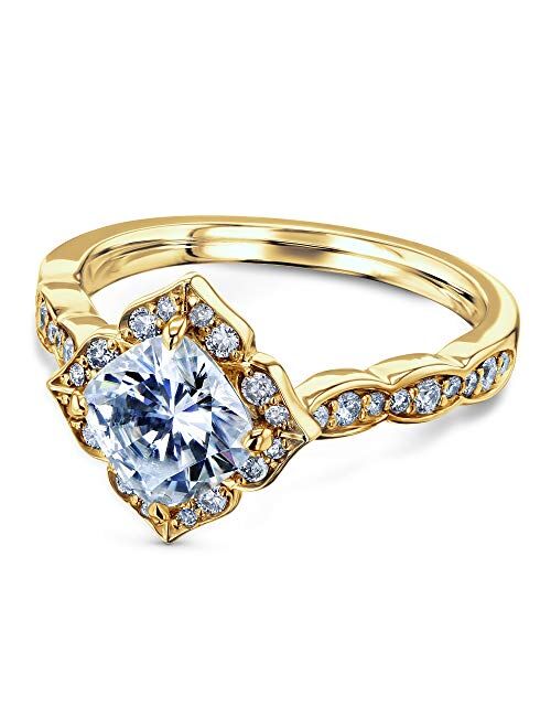 Kobelli 1 1/3 CTW Cushion Moissanite (G-H) Floral Halo Engagement Ring - Multiple Gold Options