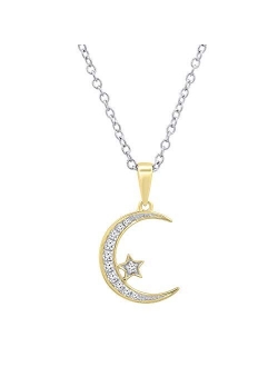 Collection 0.15 Carat (ctw) Round White Diamond Ladies Half-Moon & Star Pendant, Available in Metal 10K/14K/18K Gold & 925 Sterling Silver