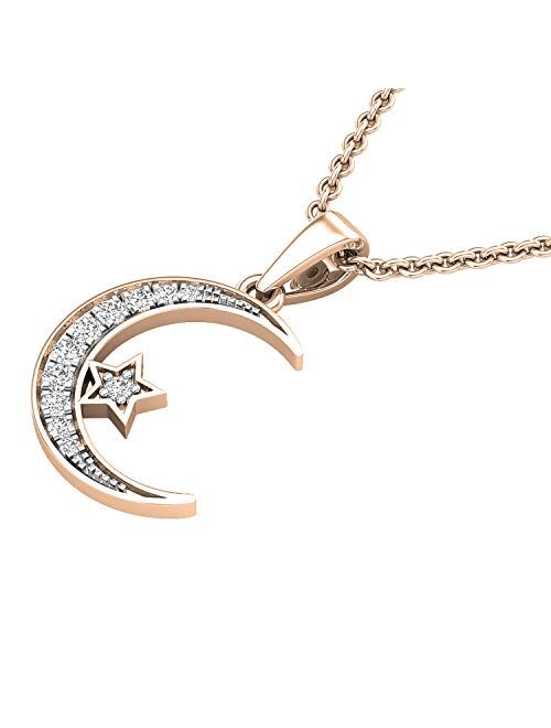 Dazzlingrock Collection 0.15 Carat (ctw) Round White Diamond Ladies Half-Moon & Star Pendant, Available in Metal 10K/14K/18K Gold & 925 Sterling Silver