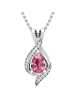 Collection 10K Pear 9X6 MM Lab Created Gemstone & Round Diamond Ladies Teardrop Pendant, White Gold