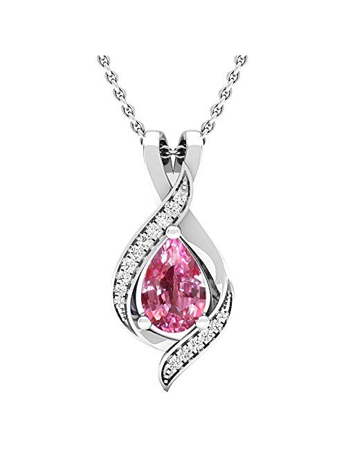 Dazzlingrock Collection 10K Pear 9X6 MM Lab Created Gemstone & Round Diamond Ladies Teardrop Pendant, White Gold