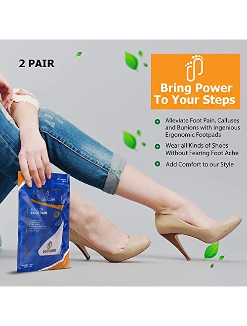 Succure 2 Pair Metatarsal Pads for Women & Men's - Ball of Foot Cushions for Women High Heel - Helps with Pain Instantly - 0.12in Thick Mortons Neuroma Inserts - Soft Foo