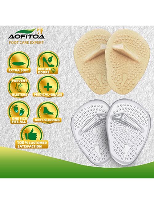 AOFITOA Metatarsal Pads, Ball of Foot Cushions for Women (4 Pairs High Heel Inserts) Reusable Soft Gel Forefoot Pads for High Heel, One Size Fits Shoe Inserts for Women A