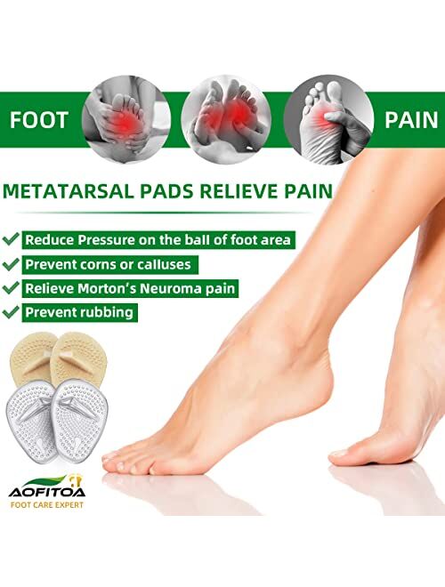 AOFITOA Metatarsal Pads, Ball of Foot Cushions for Women (4 Pairs High Heel Inserts) Reusable Soft Gel Forefoot Pads for High Heel, One Size Fits Shoe Inserts for Women A