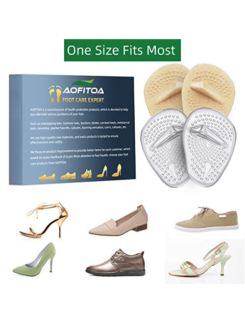 AOFITOA Metatarsal Pads, Ball of Foot Cushions for Women (4 Pairs High Heel Inserts) Reusable Soft Gel Forefoot Pads for High Heel, One Size Fits Shoe Inserts for Women A