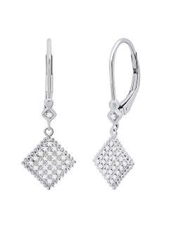 Collection Ladies Beaded Frame Kite Shape Dangling Drop Earrings, Available in Various Round Diamonds & Metal in 10K/14K/18K Gold & 925 Sterling Silver