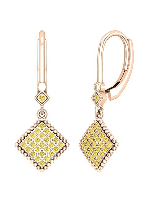 Dazzlingrock Collection Ladies Beaded Frame Kite Shape Dangling Drop Earrings, Available in Various Round Diamonds & Metal in 10K/14K/18K Gold & 925 Sterling Silver