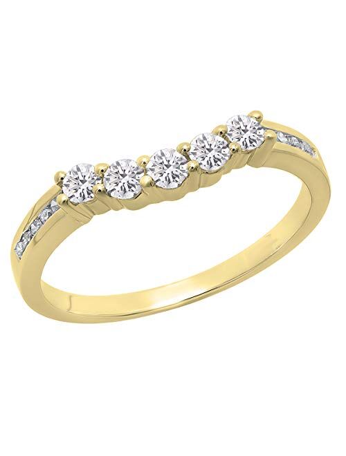 Dazzlingrock Collection 0.35 Carat (ctw) Round Lab Grown Diamond Ladies 5 Stone Wedding Guard Ring 1/3 CT, 18K Gold