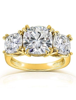 Cushion-cut Moissanite Three-Stone Engagement Ring 5 CTW 14k White or Yellow Gold