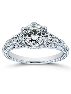 Moissanite (GH) 6-Prong Antique Style Engagement Ring 1 1/6 CTW 14k White Gold