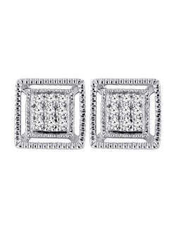 Collection 0.10 Carat (ctw) Round White Diamond Ladies Square Shape Stud Earrings 1/10 CT, Available in Metal 10K/14K/18K Gold & 925 Sterling Silver