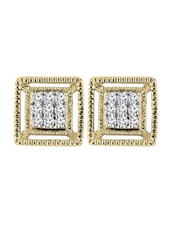 Collection 0.10 Carat (ctw) Round White Diamond Ladies Square Shape Stud Earrings 1/10 CT, Available in Metal 10K/14K/18K Gold & 925 Sterling Silver