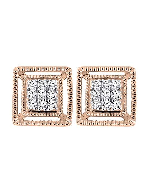 Dazzlingrock Collection 0.10 Carat (ctw) Round White Diamond Ladies Square Shape Stud Earrings 1/10 CT, Available in Metal 10K/14K/18K Gold & 925 Sterling Silver