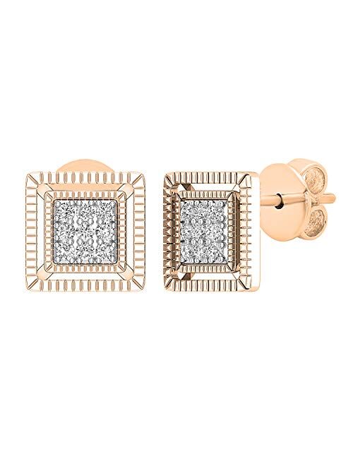 Dazzlingrock Collection 0.10 Carat (ctw) Round White Diamond Ladies Square Shape Stud Earrings 1/10 CT, Available in Metal 10K/14K/18K Gold & 925 Sterling Silver