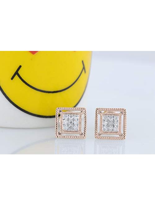 Dazzlingrock Collection 0.10 Carat (ctw) Round White Diamond Ladies Square Shape Stud Earrings 1/10 CT, Available in Metal 10K/14K/18K Gold & 925 Sterling Silver