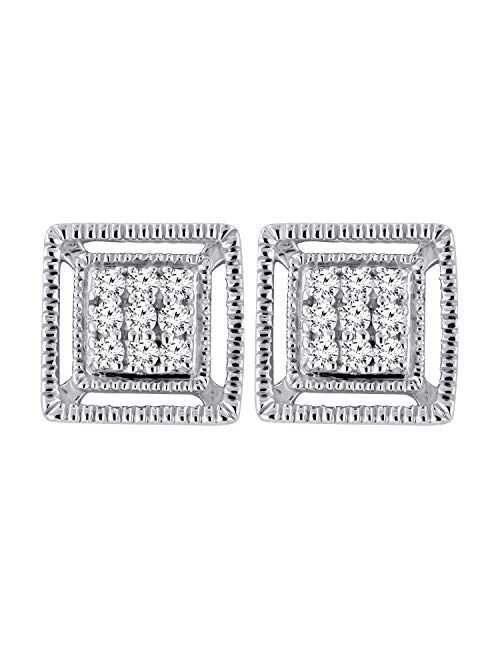 Dazzlingrock Collection 0.10 Carat (ctw) Round White Diamond Ladies Square Shape Stud Earrings 1/10 CT, Available in Metal 10K/14K/18K Gold & 925 Sterling Silver