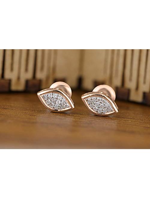 Dazzlingrock Collection 0.10 Carat (ctw) Round White Diamond Ladies Marquise Shape Stud Earrings 1/10 CT, Available in Metal 10K/14K/18K Gold & 925 Sterling Silver