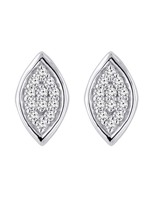 Dazzlingrock Collection 0.10 Carat (ctw) Round White Diamond Ladies Marquise Shape Stud Earrings 1/10 CT, Available in Metal 10K/14K/18K Gold & 925 Sterling Silver