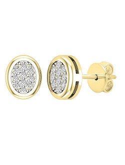 Collection 0.10 Carat (ctw) Round White Diamond Ladies Oval Frame Cluster Stud Earrings 1/10 CT, Available in Metal 10K/14K/18K Gold & 925 Sterling Silver