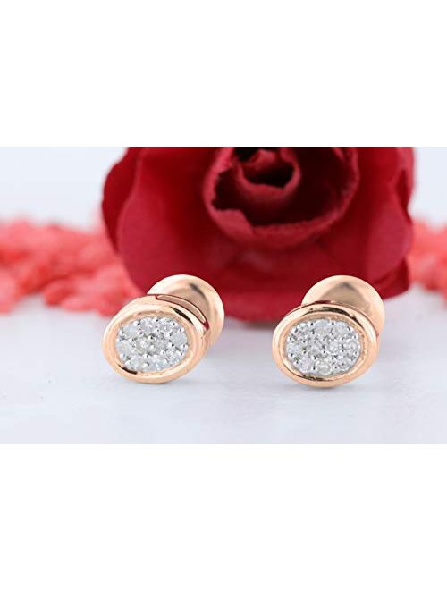 Dazzlingrock Collection 0.10 Carat (ctw) Round White Diamond Ladies Oval Frame Cluster Stud Earrings 1/10 CT, Available in Metal 10K/14K/18K Gold & 925 Sterling Silver