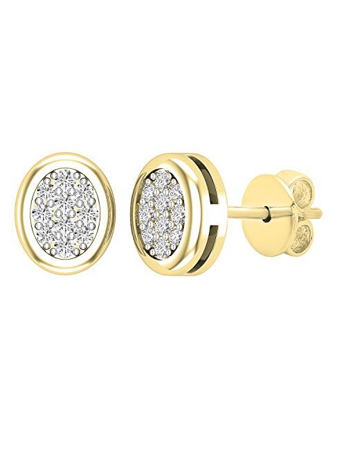 Dazzlingrock Collection 0.10 Carat (ctw) Round White Diamond Ladies Oval Frame Cluster Stud Earrings 1/10 CT, Available in Metal 10K/14K/18K Gold & 925 Sterling Silver