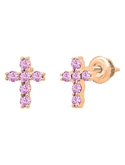 Collection Ladies Cross Stud earrings, Available in Various Round Diamonds, Gemstones & Metal in 10K/14K/18K Gold & 925 Sterling Silver