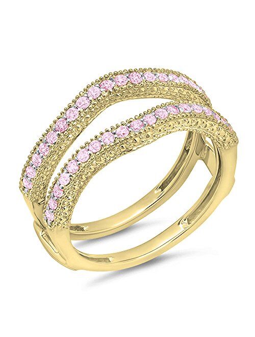 Dazzlingrock Collection 0.45 Carat (ctw) 14k Gold Pink Sapphire Diamond Ladies Wedding Band Millgrain Guard Double Ring 1/2 CT