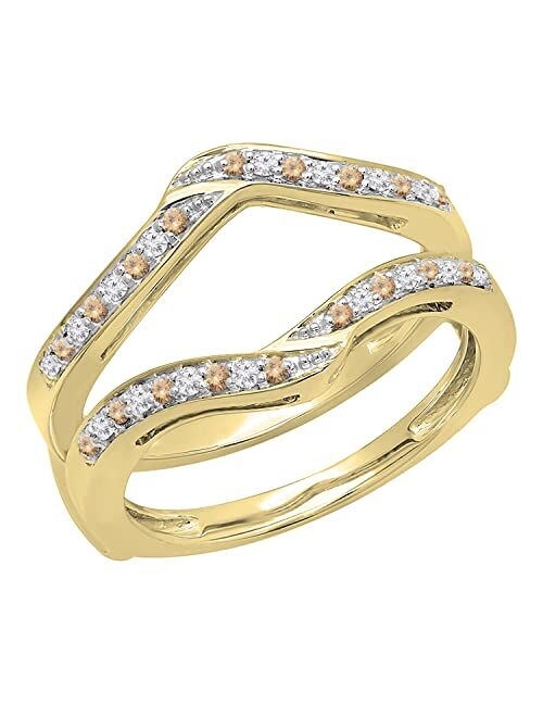 Dazzlingrock Collection 0.30 Carat (ctw) 14K Gold Round Champagne & White Diamond Ladies Wedding Band Enhancer Guard Ring 1/3 CT