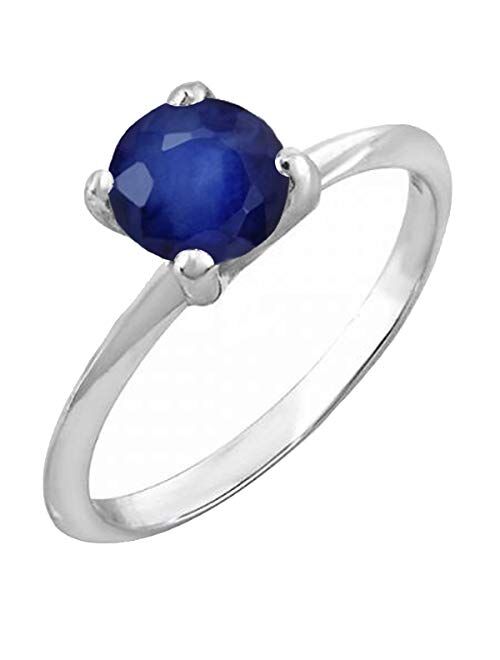 Dazzlingrock Collection 1.00 Carat (ctw) 10K Gold Round Blue Sapphire Ladies Bridal Engagement Solitaire Ring 1 CT