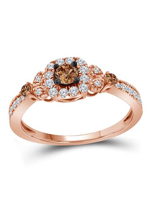 Dazzlingrock Collection 10kt Rose Gold Womens Round Brown Diamond Solitaire Ring 1/2 ctw