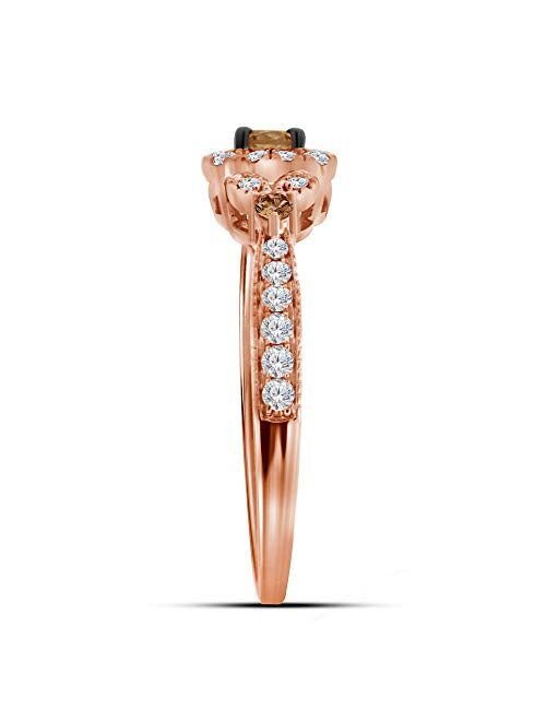 Dazzlingrock Collection 10kt Rose Gold Womens Round Brown Diamond Solitaire Ring 1/2 ctw