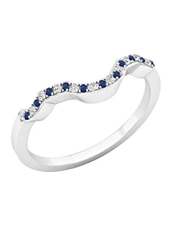 Collection Round Blue Sapphire & White Diamond Wedding Guard Ring, Available in Metal 10K/14K/18K Gold & 925 Sterling Silver