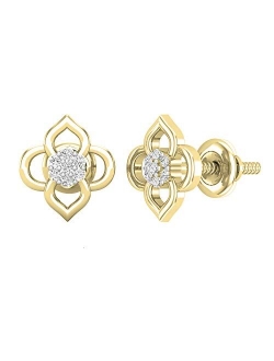 Collection 0.06 Carat (ctw) Round White Diamond Ladies Flower Shape Stud Earrings, Available in 10K/14K/18K Gold & 925 Sterling Silver