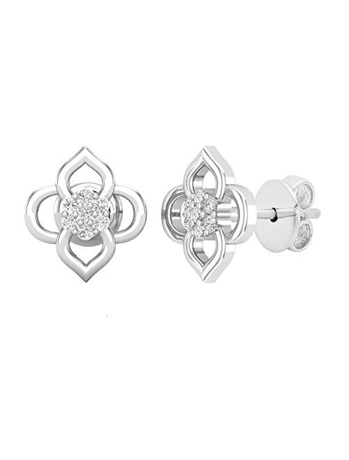 Dazzlingrock Collection 0.06 Carat (ctw) Round White Diamond Ladies Flower Shape Stud Earrings, Available in 10K/14K/18K Gold & 925 Sterling Silver