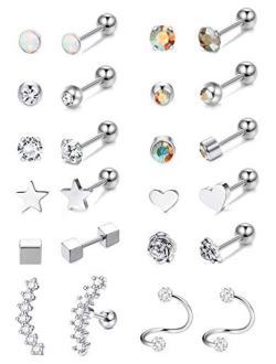 Subiceto 11 Pairs Stainless Steel Barbell Earring for Men Women Cartilage Helix Ear Piercings Tragus Ball Studs