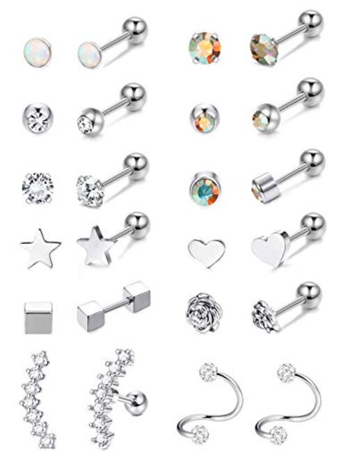 Subiceto 11 Pairs Stainless Steel Barbell Earring for Men Women Cartilage Helix Ear Piercings Tragus Ball Studs