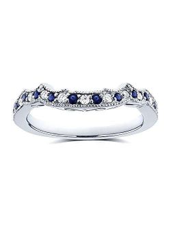 1/5ct TCW Sapphire and Diamond Contour Wedding Ring in 14k White Gold