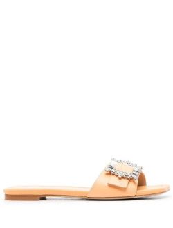 crystal-buckle leather sandals