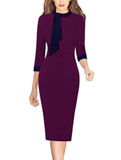 Vfshow Womens Tie Neck Slim Work Office Business Cocktail Bodycon Pencil Dress